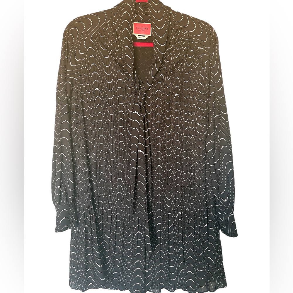 KATE SPADE Black Patterned Tunic Dress with Tie Neck - US0
